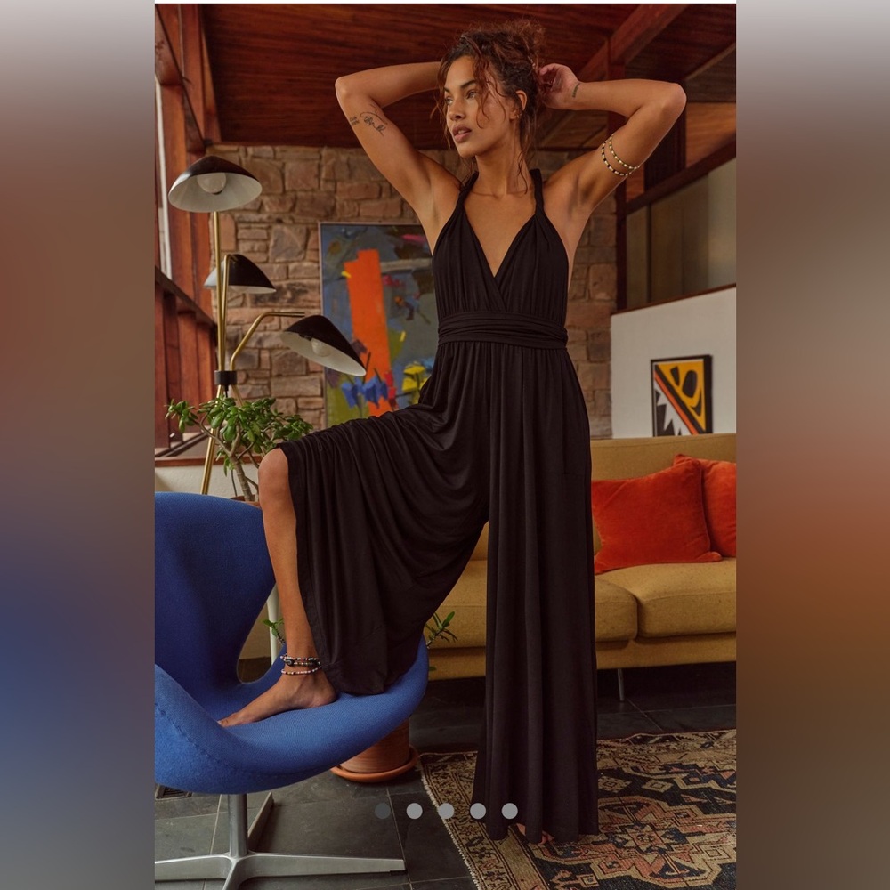 Free People Free Beach Dani Convertible One-Piece Onesie Bodysuit Black Large